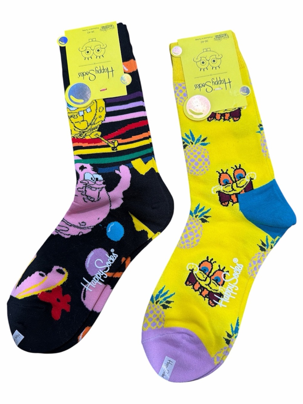 Happy Socks SpongeBob Crew Socks - Black, Yellow, Purple, Blue
